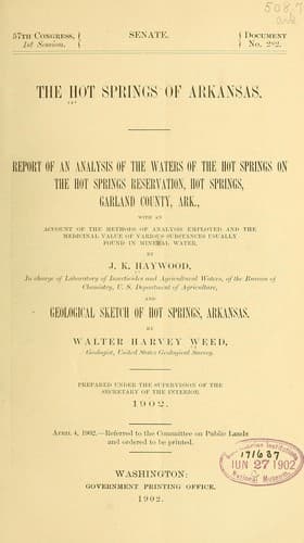 Report of an analysis of the waters of the hot springs on the Hot Springs Reservation ...