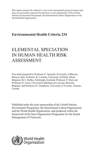 Cover image for Elemental speciation in human health risk assessment
