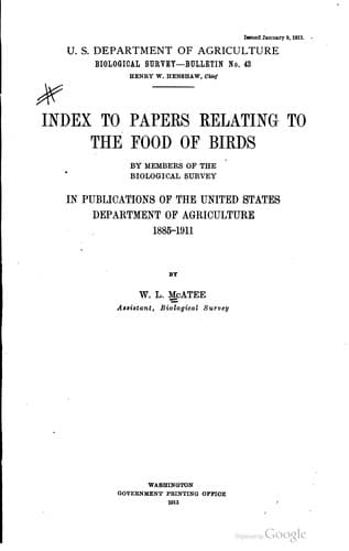 Index to papers relating to the food of birds