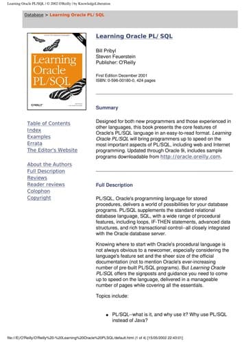Cover image for Learning Oracle PL/SQL