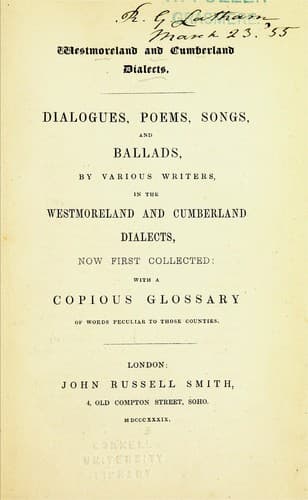 Westmoreland and Cumberland Dialects