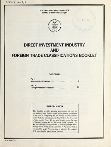 Direct investment industry and foreign trade classifications booklet