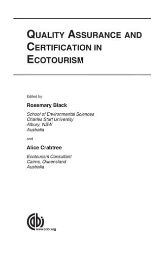 Cover image for Quality assurance and certification in ecotourism