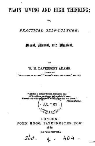 Plain living and high thinking; or, Practical self-culture