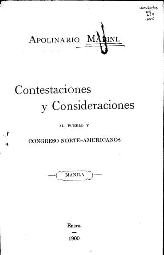 Contestaciones y consideraciones al pueblo y Congreso norte-americanos